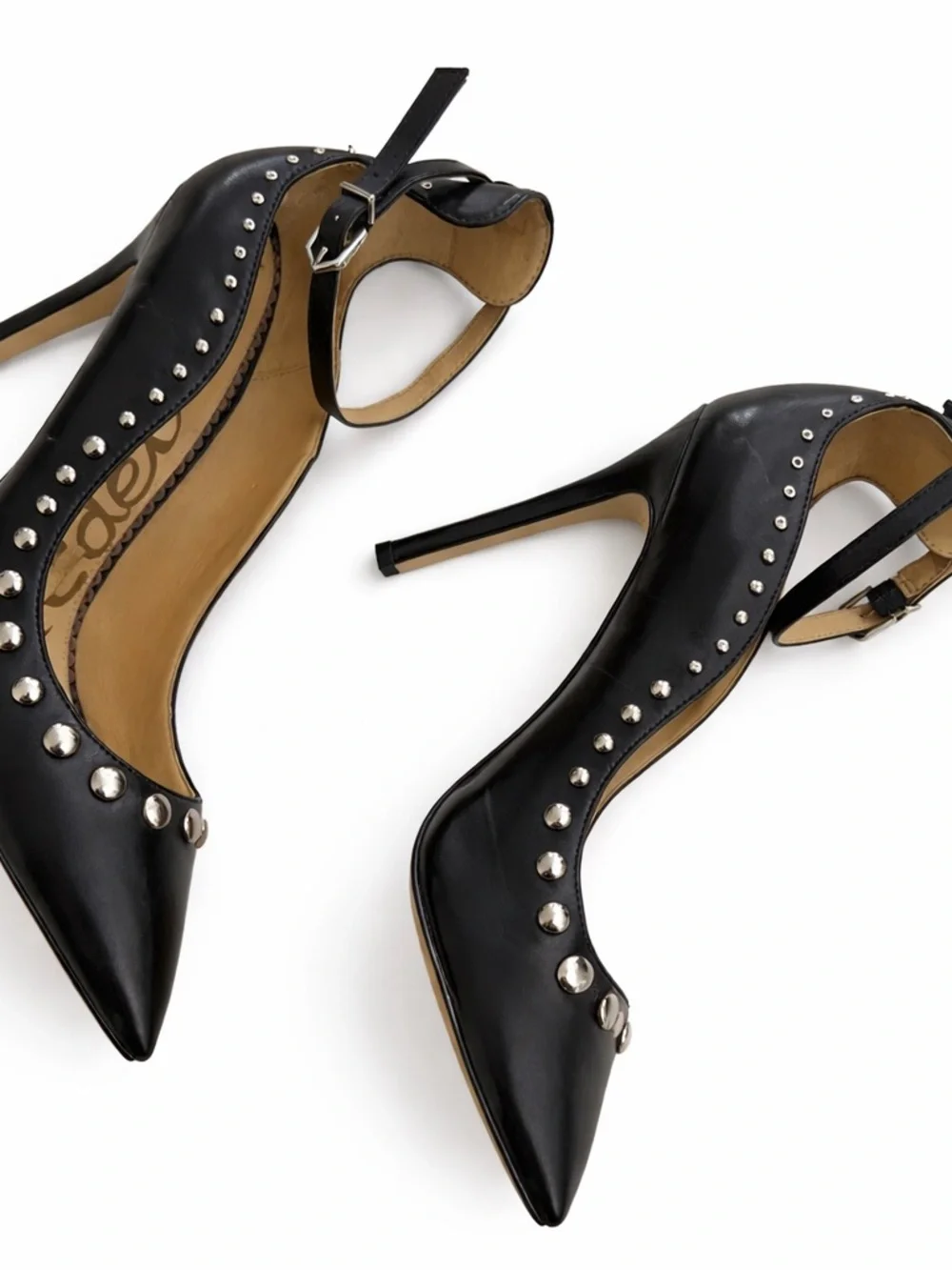 Sam Edelman Helen Studded Ankle Strap Pumps Black Leather Size 9 EUC ♣️ - Picture 2 of 4